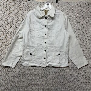 Woolrich Jean Jacket‎ Women Sz S White Denim Button Up Pockets Cotton Blend